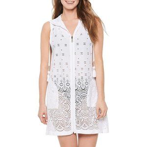 Dotti White Laser Cut Zip Front Swimsuit Cover Up